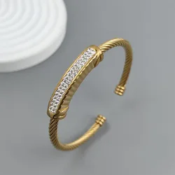 New steel wire button zircon gold-plated stainless steel bracelet 18K, high quality waterproof couple bracelet, wife gift