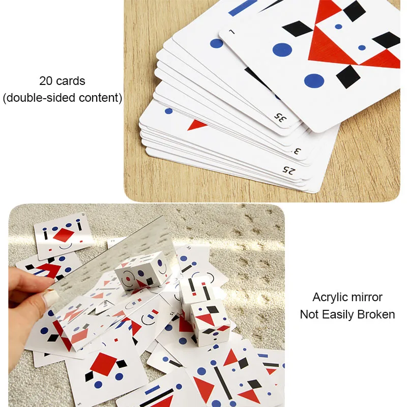 รูปทรงเรขาคณิตภาพกระจกปริศนา Montessori คิดการฝึกอบรมของเล่นไม้การประสานมือตาเกมของเล่นเพื่อการศึกษาเด็ก