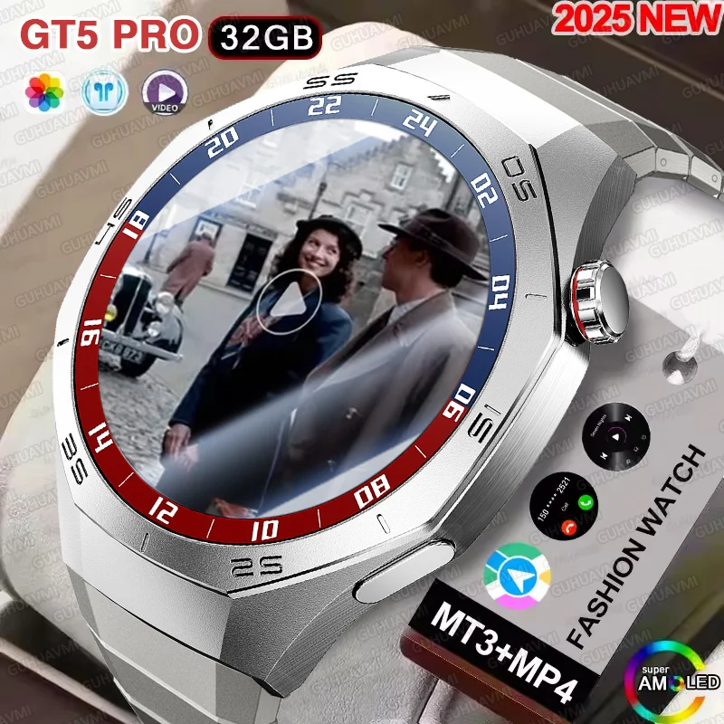 2025 GT5 pro نظام تحديد المواقع جوجل خريطة فيديو ساعة ذكية 32G الذاكرة MP3 MP4 اللعب NFC بلوتوث دعوة الرياضة مقاوم للماء الرجال امرأة Smartwatch