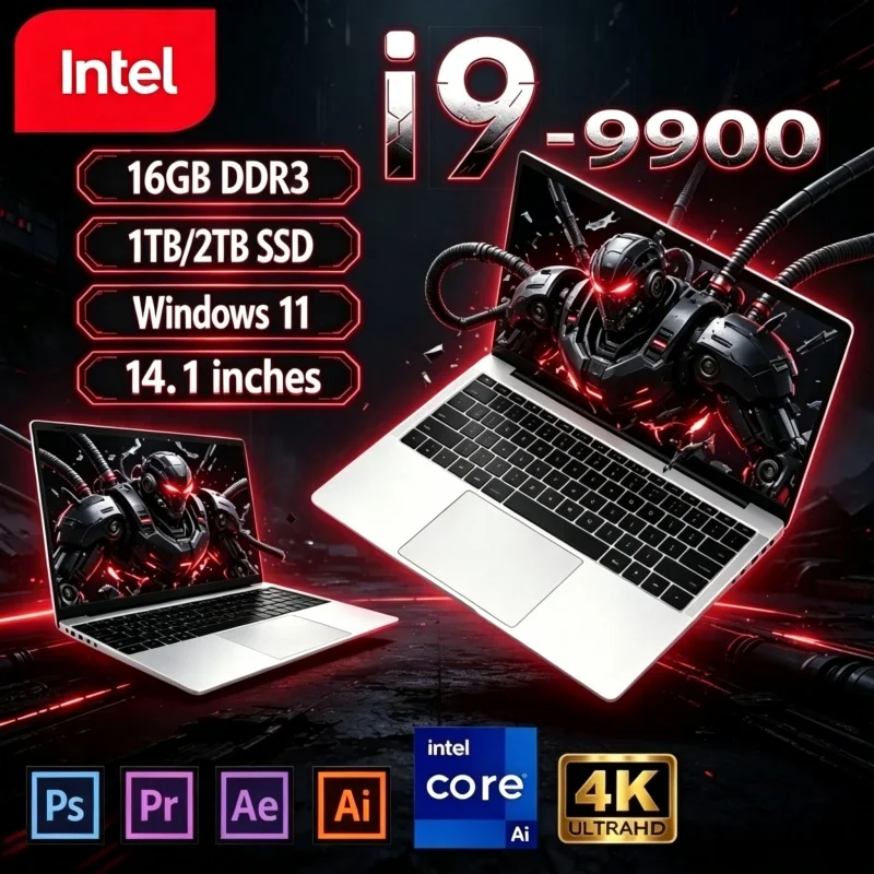 Win11 2026 Business Laptop 14.1" I9‑9900 120Hz FHD IPS Backlit Keyboard 16/32GB RAM 2TB SSD New Hot Office PC