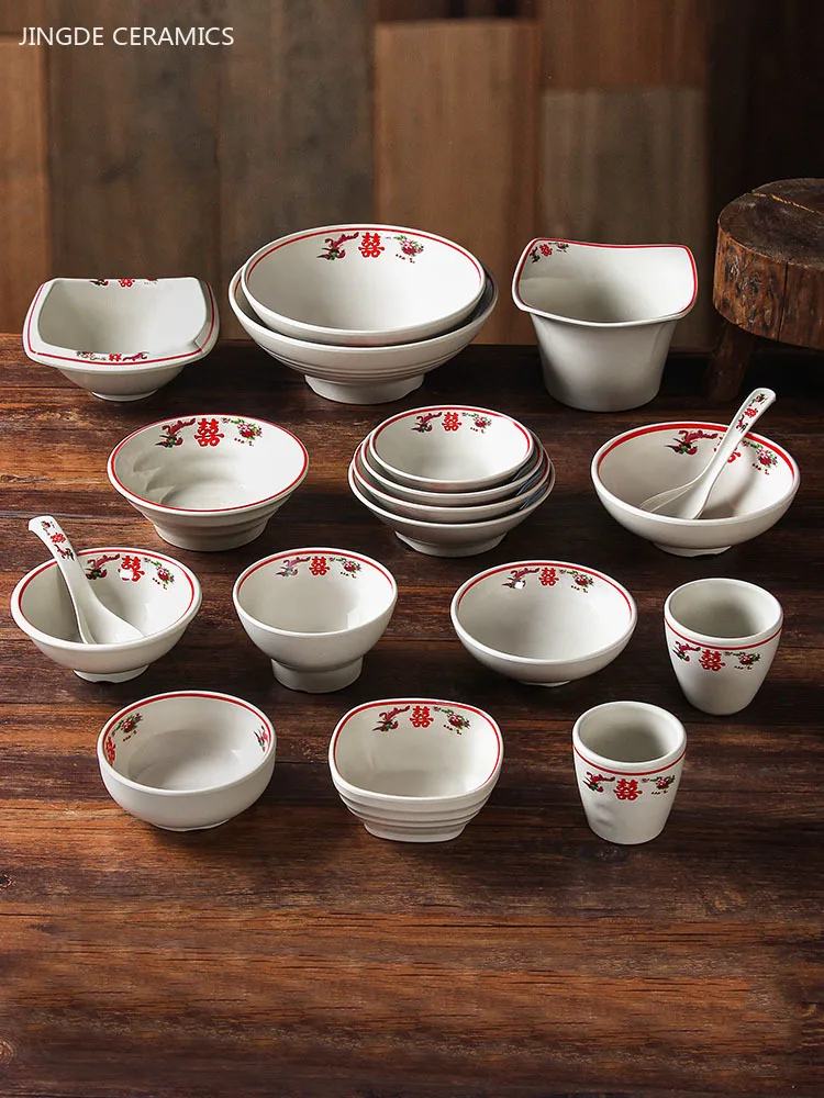1pc Chinese Melamine Tableware Vintage Hot Pot Dishes Restaurant Commercial Plastic Cutlery Not Easily Broken Dinner Plates