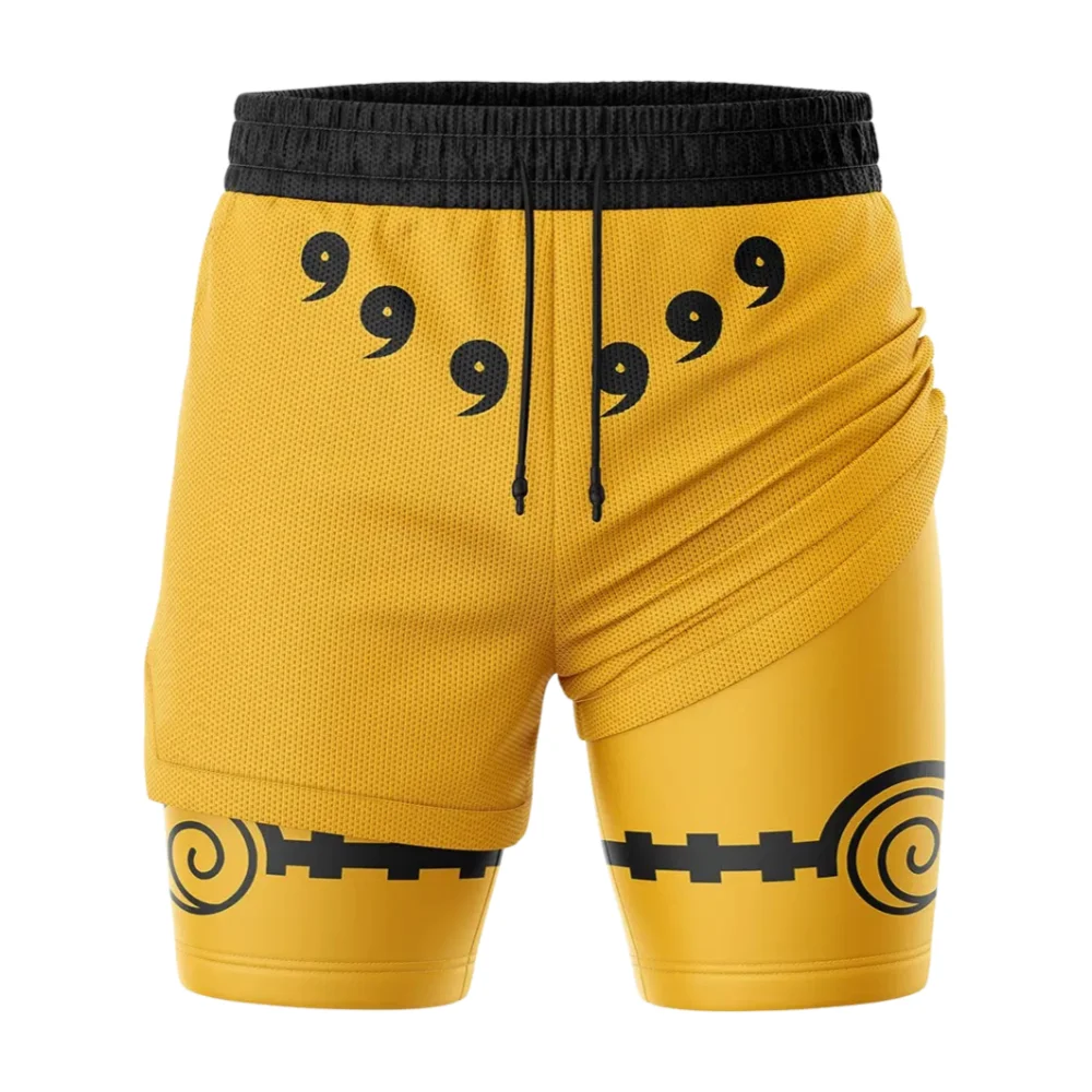 Naruto Nine-Tail Chakra Mode Shippuden 2-in-1 Performance Shorts Family Summer Breathable Quick-drying Unisex Training Shorts