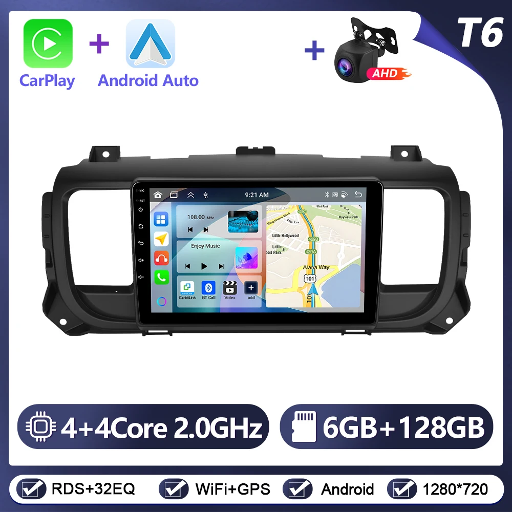 Podofo 9 inch autoradio voor Citroen Jumpy 3/Peugeot Expert/Toyota Proace 2016 draadloze CarPlay Android Auto WiFi GPS stereo - afbeelding 1