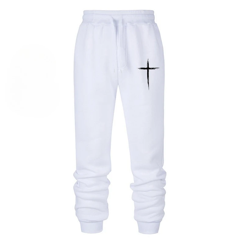 

Autumn Cross Pattern Print Sweatpants for Men Christian Athletic Workout Running Joggers Trackpants Casual Comfy Cotton Pants