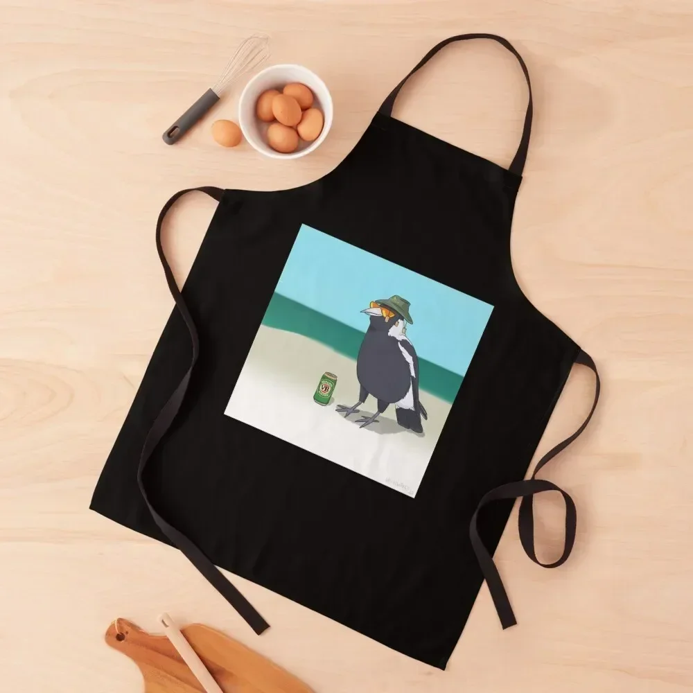 

Beers on the Beach Magpie (on black) Apron Ladies with pockets Men's Kitchen Apron