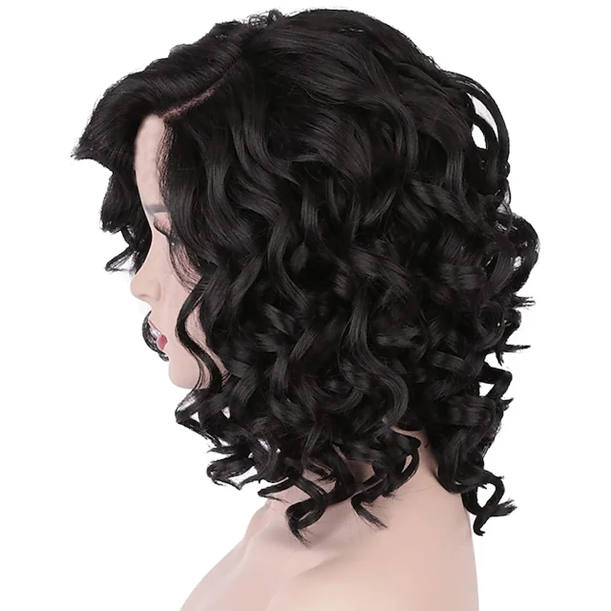 Synthetic Wig Short Afro Curly Asymmetrical Machine Made Wig Short Black Synthetic Hair 11 inch for Women