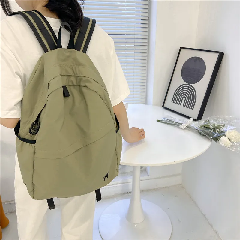 Causal Solid Color Simple Nylon Backpack for Women Large Capacity Travel Commuter Outdoor Women Bag Backpack Girls Schoolbag