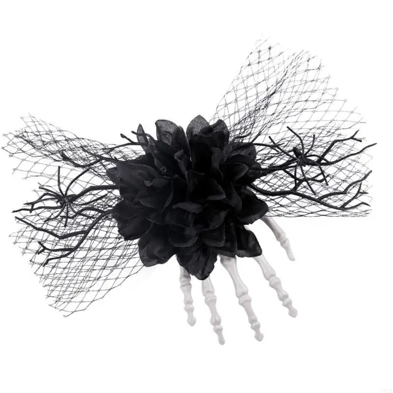 

C71F Unique Haipin Spiders Flower Side Clip Skeleton Claw Hair Clip for Girls