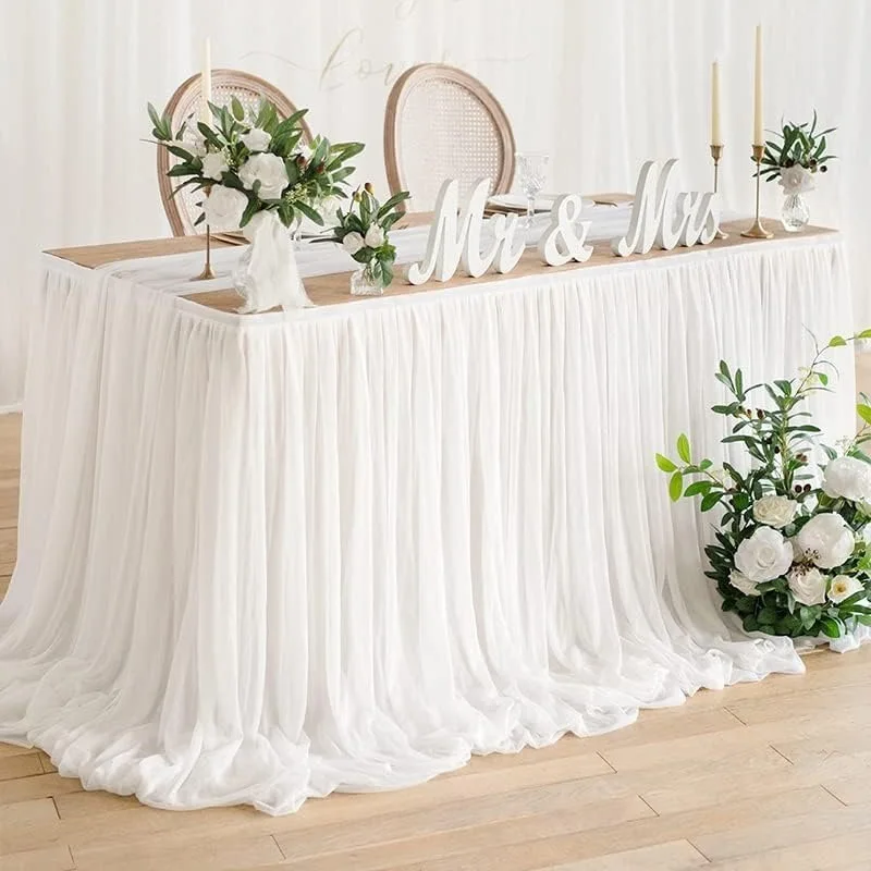 Pearl Chiffon Tulle Table Skirt Fluffy Table Cover For Wedding Dessert Table Birthday Party Banquet Table Surround Decor