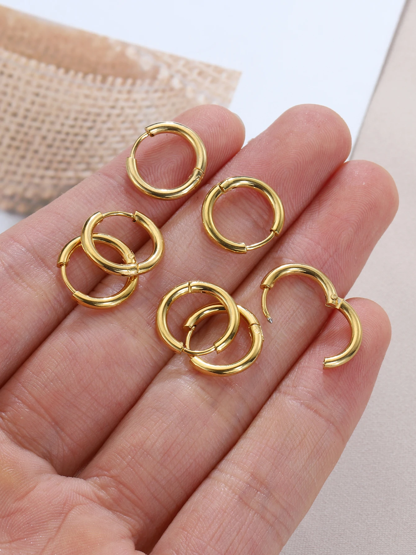 10pcs Gold Color Stainless Steel Ear Hoop Earrings Women Earrings Men Punk Hiphop Gift Fashion Jewelry Piercing Accessories