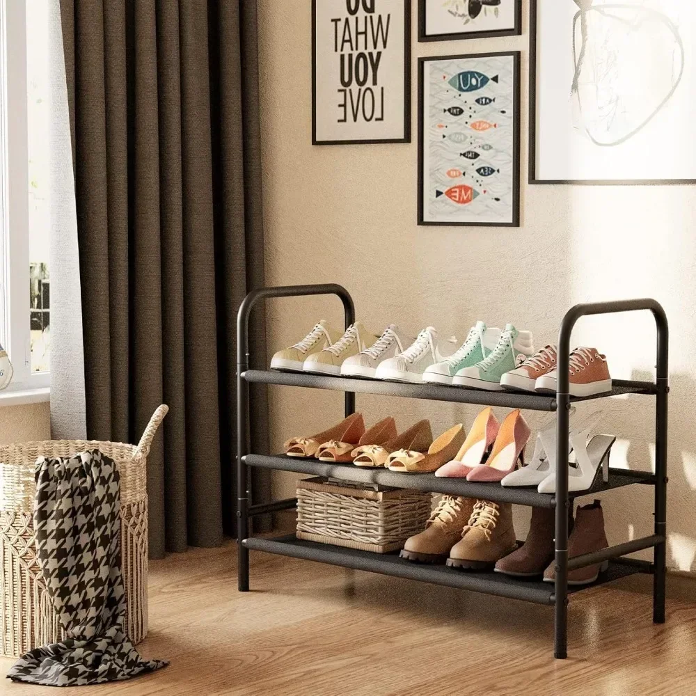 Metal Shoe Rack 5 Tiers Black Iron Mesh Freestanding Shoes Organizer Storage Shelf, Storage Rack Space Saving Shoe Stand Shoes