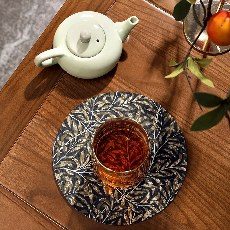 Luxury PU Coasters 16cm - Heatproof Oil/Water Resistant,Non-Slip,Modern Pastoral Style Washable Round Table Protector(1-10P Set)