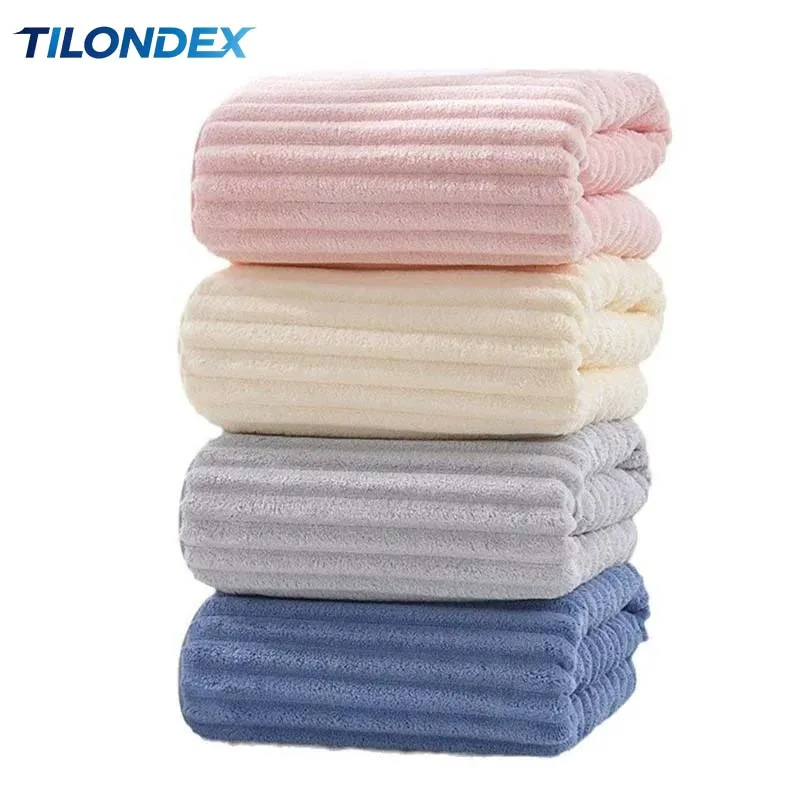 TILONDEX Striped Coral Fleece Hand Towels Super Soft Absorbent Quick-Dry for Bathroom Kitchen Daily Use