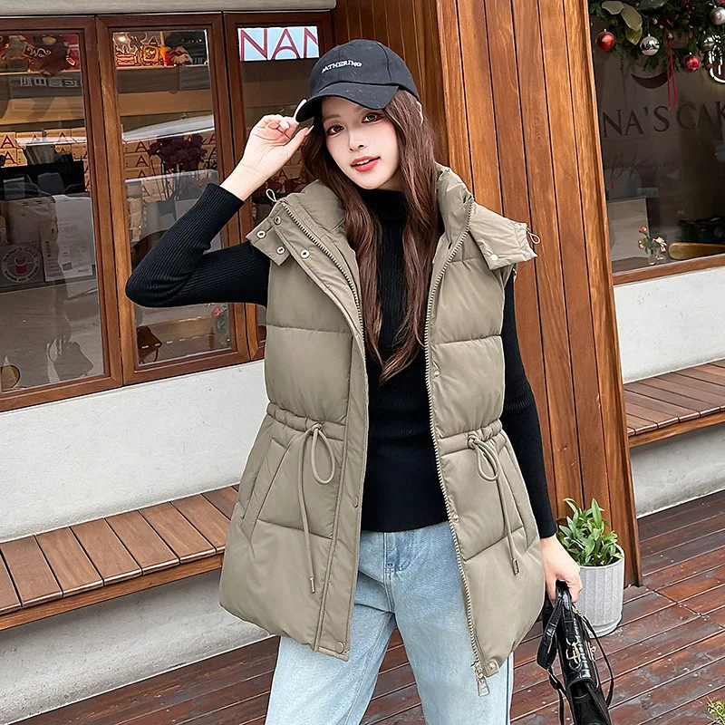 

Removable Hat-off Cotton Vest Coat Women's Autumn Winter 2025 Large Size Sleeveless Jacket Fashion Jacket Warm Waistcoat Outwear