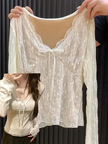 슬림핏 티셔츠 여성 가을 슬림핏 우아한 레이스 긴팔 티셔츠 탑 상의 레이스 긴팔 여성 슬림핏 티셔츠 탑 상의 티셔츠