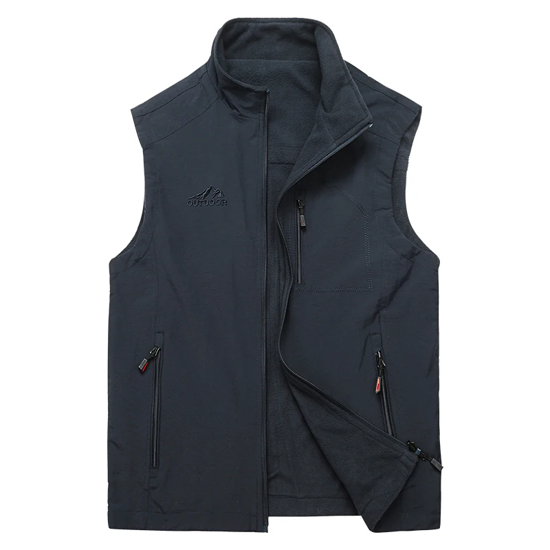 

New Double-sided Wear Vests Men's Leisure Vest Solid Color Waistcoat Thin Fishing Hiking Multi-Pocket Casual Loose Vest for Men
