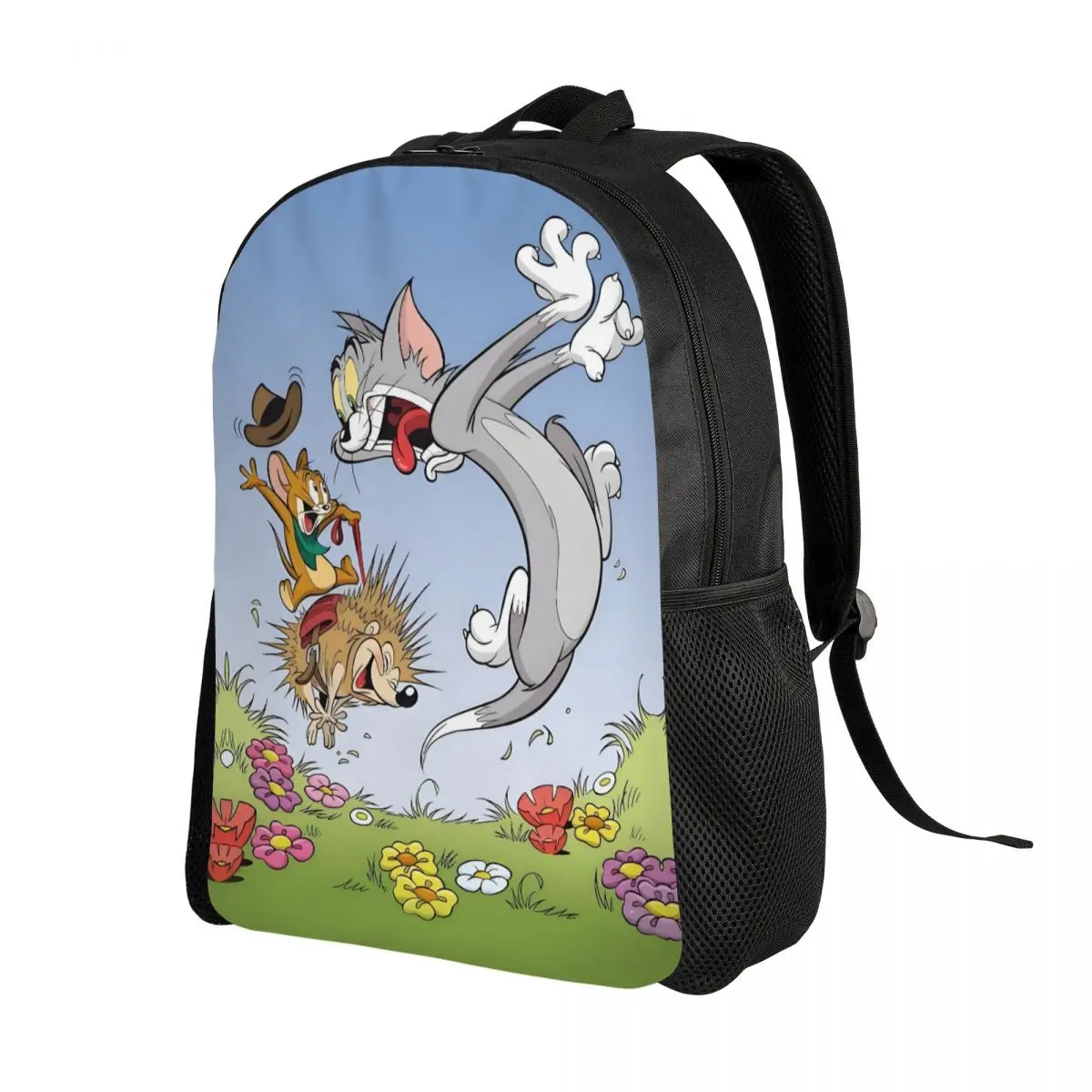 Custom Jocular Tom และ Jerry กระเป๋าเป้สะพายหลังสําหรับผู้ชายผู้หญิงกันน้ําโรงเรียนวิทยาลัยเม่นกระเป๋าพิมพ์ Bookbag