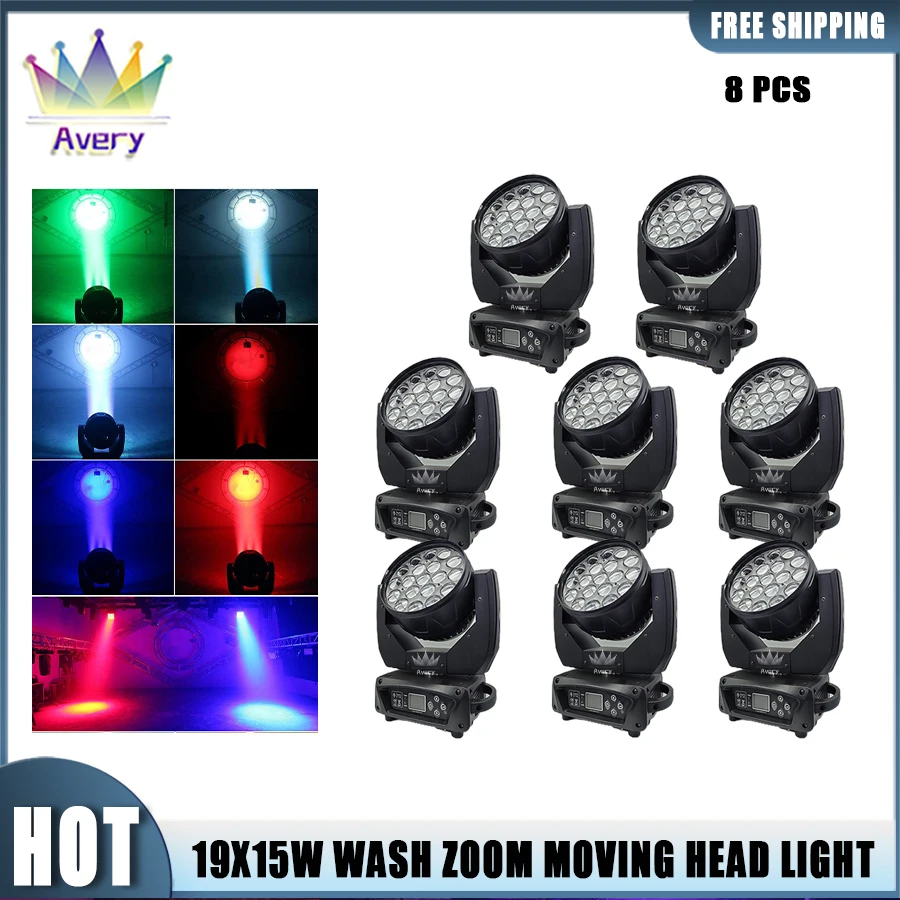 0 Tax 8Pcs Zoom Lyre Wash Dmx 19X15W Led Wash Zoom Rgbw Moving Head Light Stage Spotlight For Dj Nightclub Disco