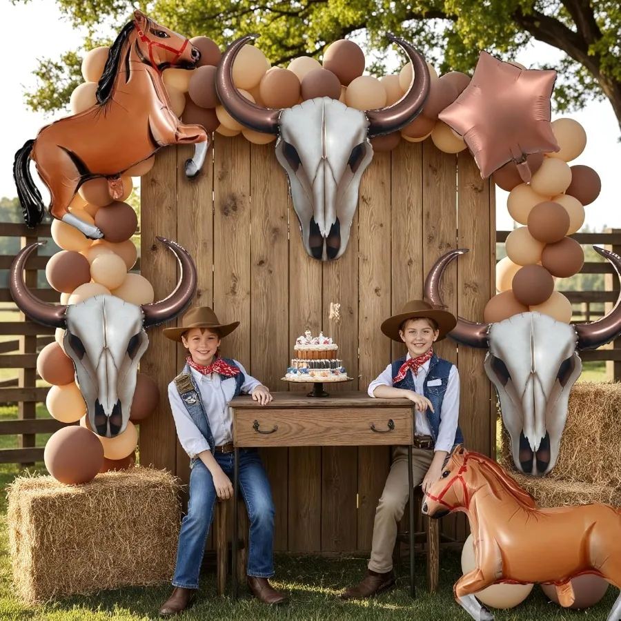 4개입 서부 롱혼 소 풍선 카우보이 롱혼 포일 풍선 카우걸 파티 목장 생일 라스트 로데오 배첼러레트 파티용