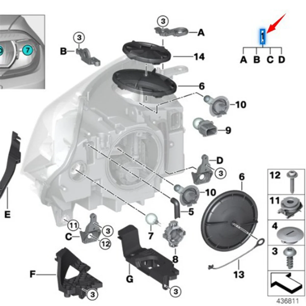 

ABQA-1Pair Headlight Bracket Repair Kit 63117381444 for BMW X5 X6 F15 F16 2014-2018 Head Light Lamp Fixed Holder Screw Mount