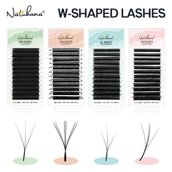 NATUHANA 3D Clover Premade Volume Lashes Black W Shape Russian Volume Eyelash Extensions Easy Fan Trays for Salon Professional