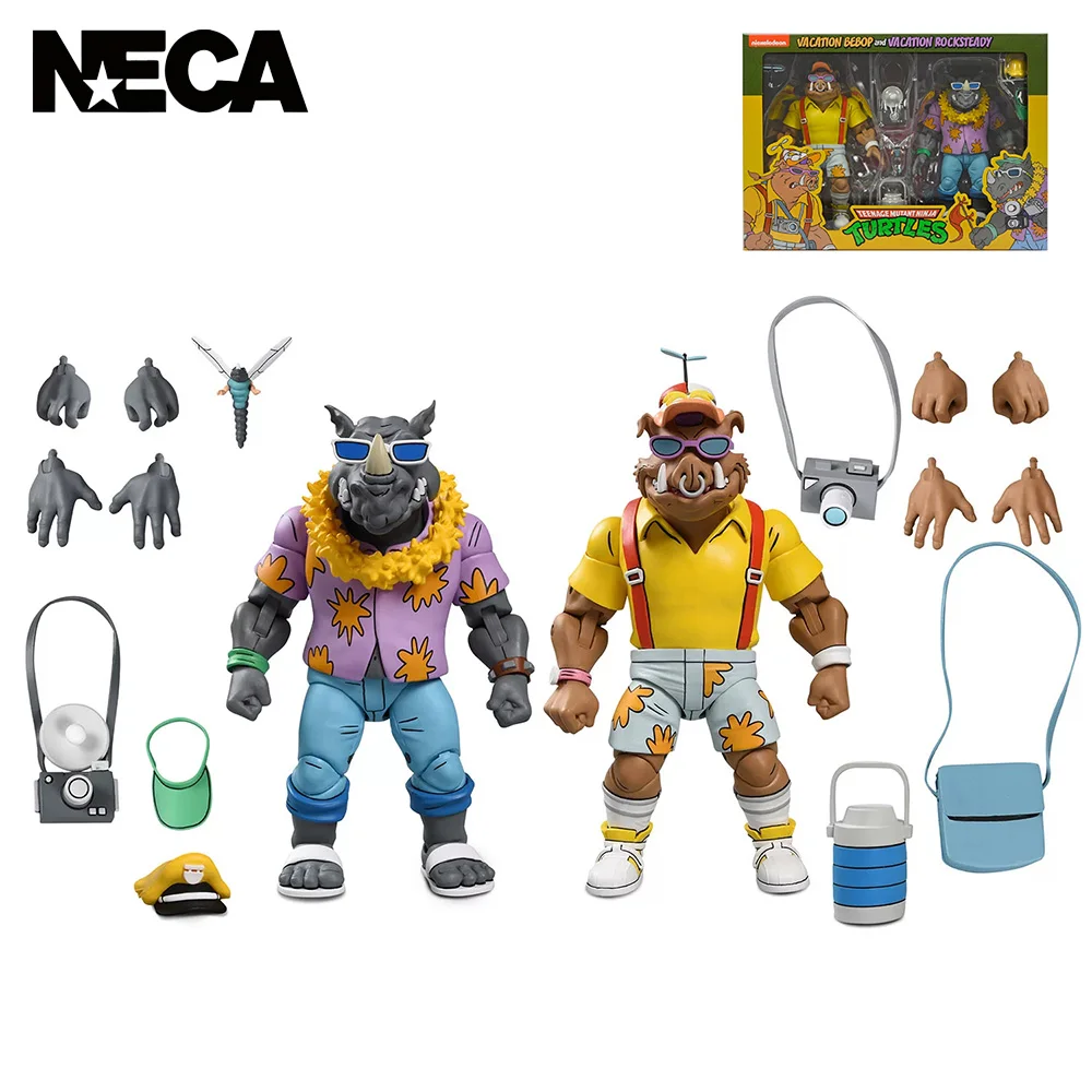 NECA Toys: set de dos figuras de acción de 7 pulgadas de las Tortugas Ninja Mutantes Adolescentes, edición especial de vacaciones, Bebop y Rocksteady. Modelo coleccionable de las Tortugas Ninja.