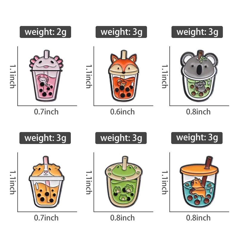 Cartoon Hippo Fox Frog Cup Pearl Bobo Milk Tea Enamel Pin Cute Animal Brooches Backpack Lapel Badges Jewelry Gifts for Friends view 2