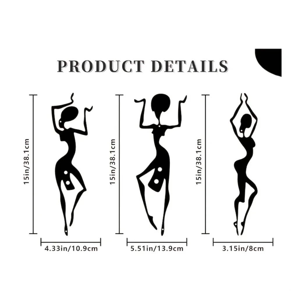 CIFBUY, conjunto de 3 piezas de arte mural africano de metal con silueta de bailarina, decoración para colgar en la pared del hogar, sala de estar o dormitorio, escultura para regalar.