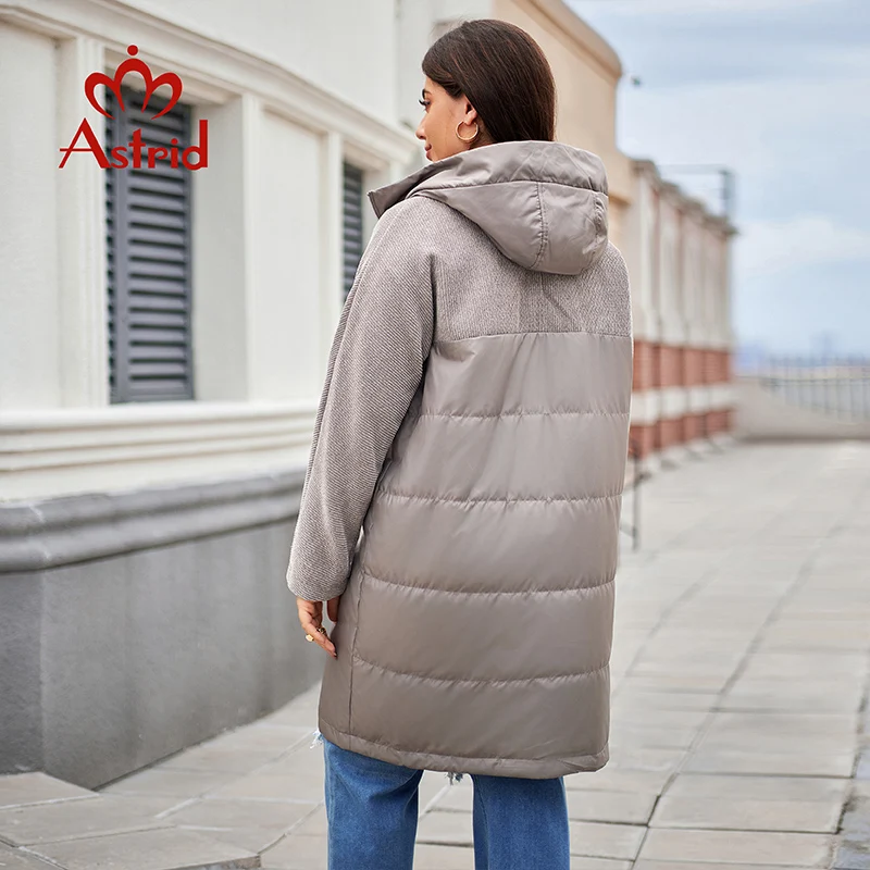 Astrid-Parka longue rembourrée à capuche pour femme, veste matelassurera décontractée, vêtements féminins, épissé combiné, grande taille, chaud, automne, hiver