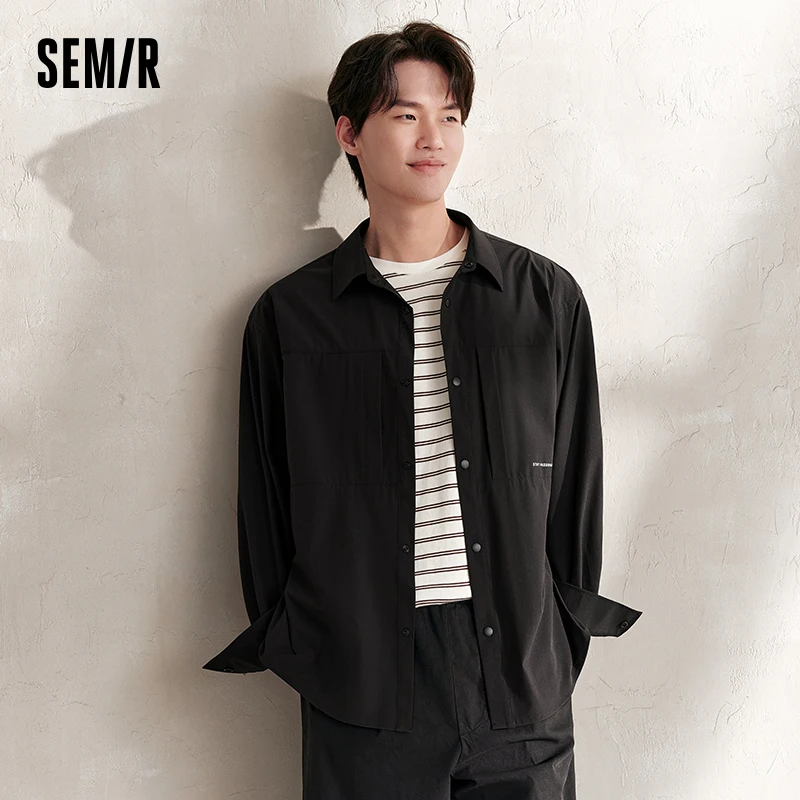 Semir 남성용 긴팔 셔츠, 주름 질감, 수분 흡수, 속건성 셔츠, 느슨한 불규칙 야외 상의, 신상