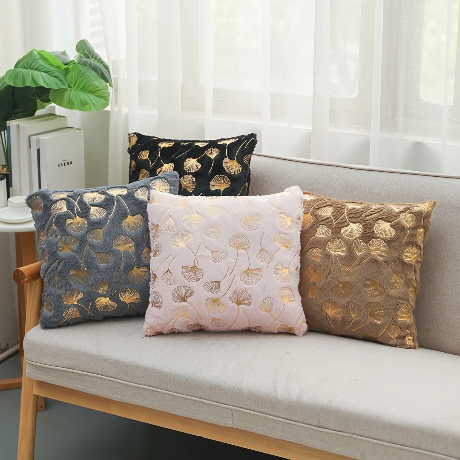 Set of 2 Hot Stamping Fluffy Throw Pillow Covers for Sofa Living Room Decor