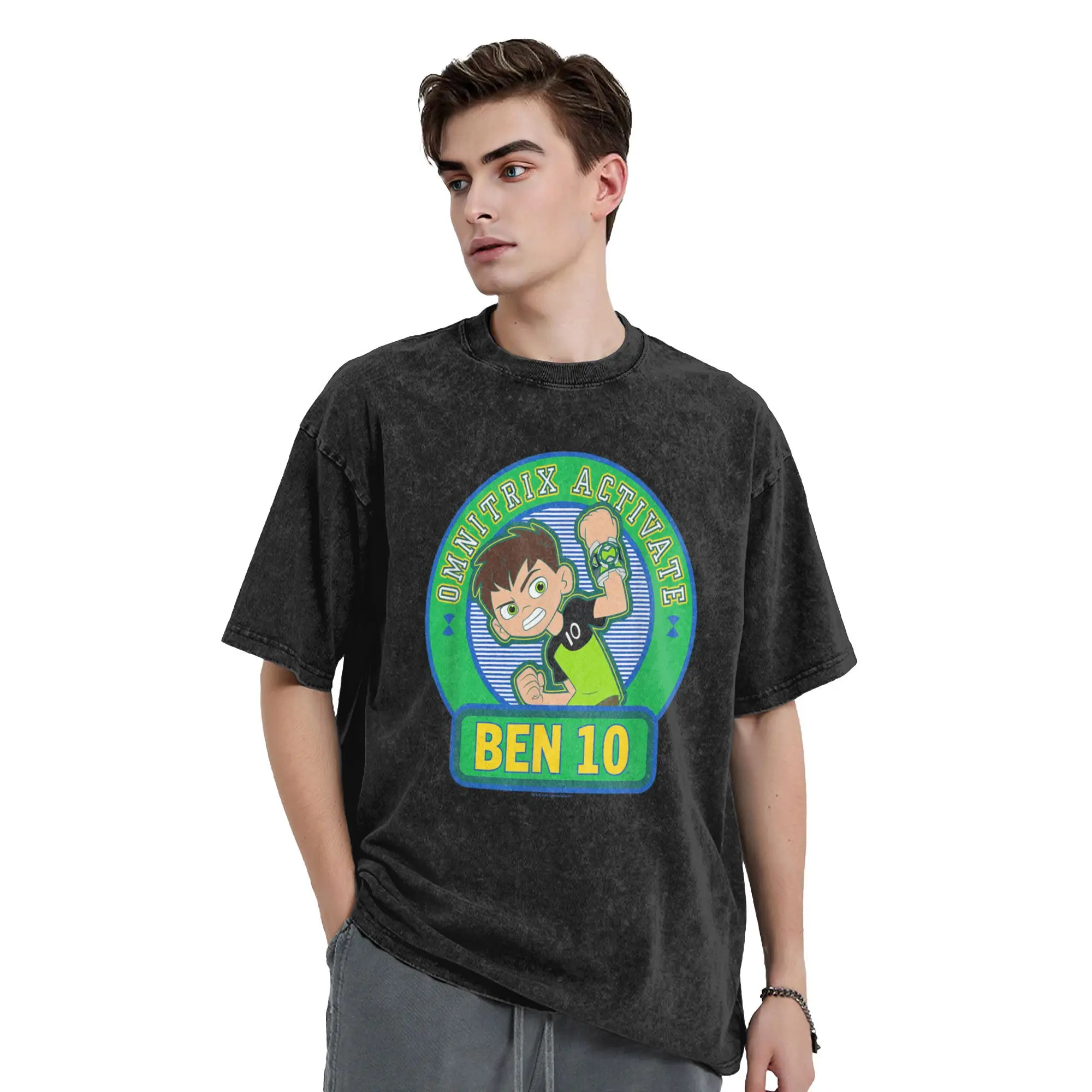 벤 10 외계인 애니메이션 티셔츠 남성 재미 있은 100% 코튼 티셔츠 라운드 넥 반팔 티셔츠 선물상의