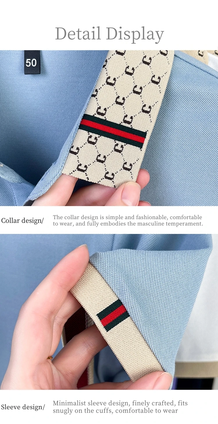 Sommer Neues Designer-Polohemd mit Exquisiter Bienenstickerei für Herren, Bestseller, Bequem und Atmungsaktiv, aus Maulbeerseidenstoff, Kurzes Oberteil – Detail 9