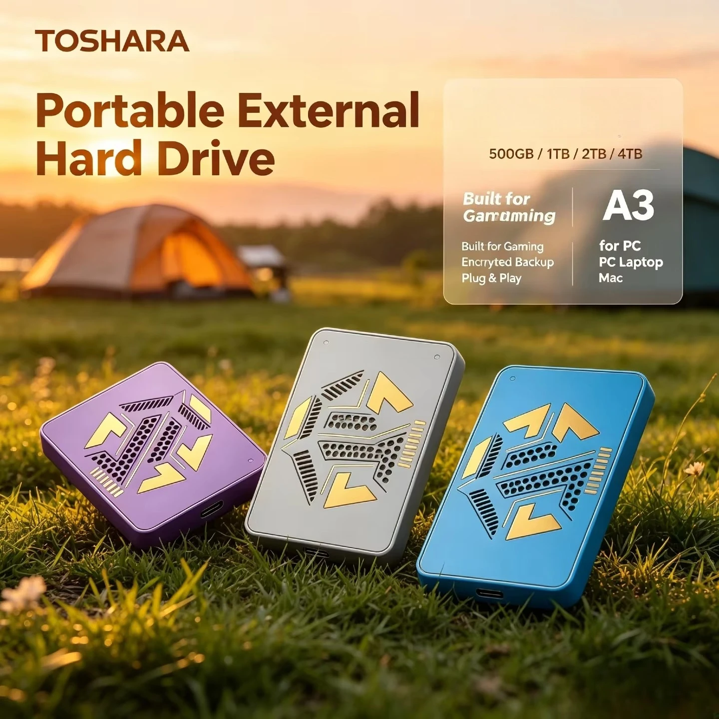 TOSHARA A3 Secure Office Data Backup with Encrypted Drive Portable External SSD for PC Laptop Mac 4TB 2TB 1TB 500GB