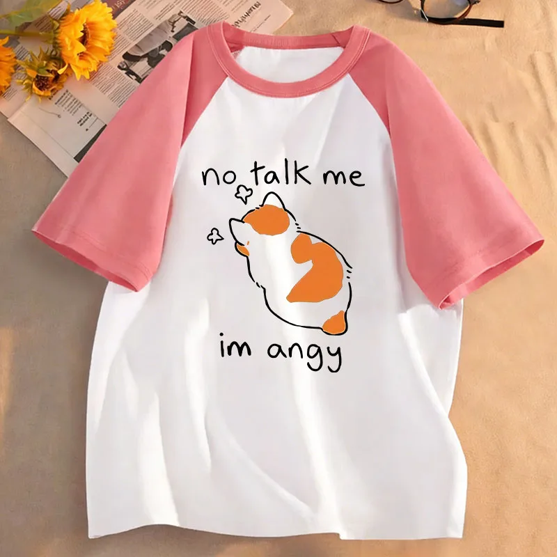 Cartoon Angry Cat Graphic Kids Tshirts Summer Short Sleeve Tees Boys Girls Clothes Kawaii Kitten Tops Y2K Children T-shirt