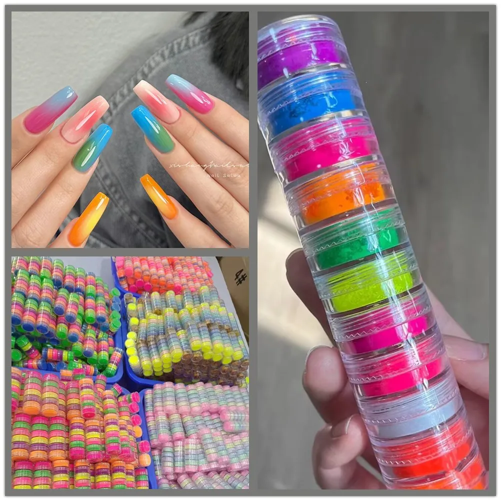 Neon Candy Nail Pigment Nail Powder, Gradiente de poeira, Macaron Nail Glitter, Pó Acrílico Pérola, Make Up Nail Art, 6 cores