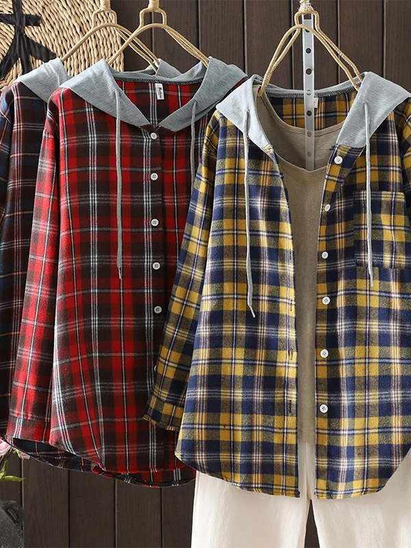 

2025 клетчатая куртка с капюшоном, большие размеры, модная женская повседневная одежда, длинное осеннее пальто Sve для поездок на работу