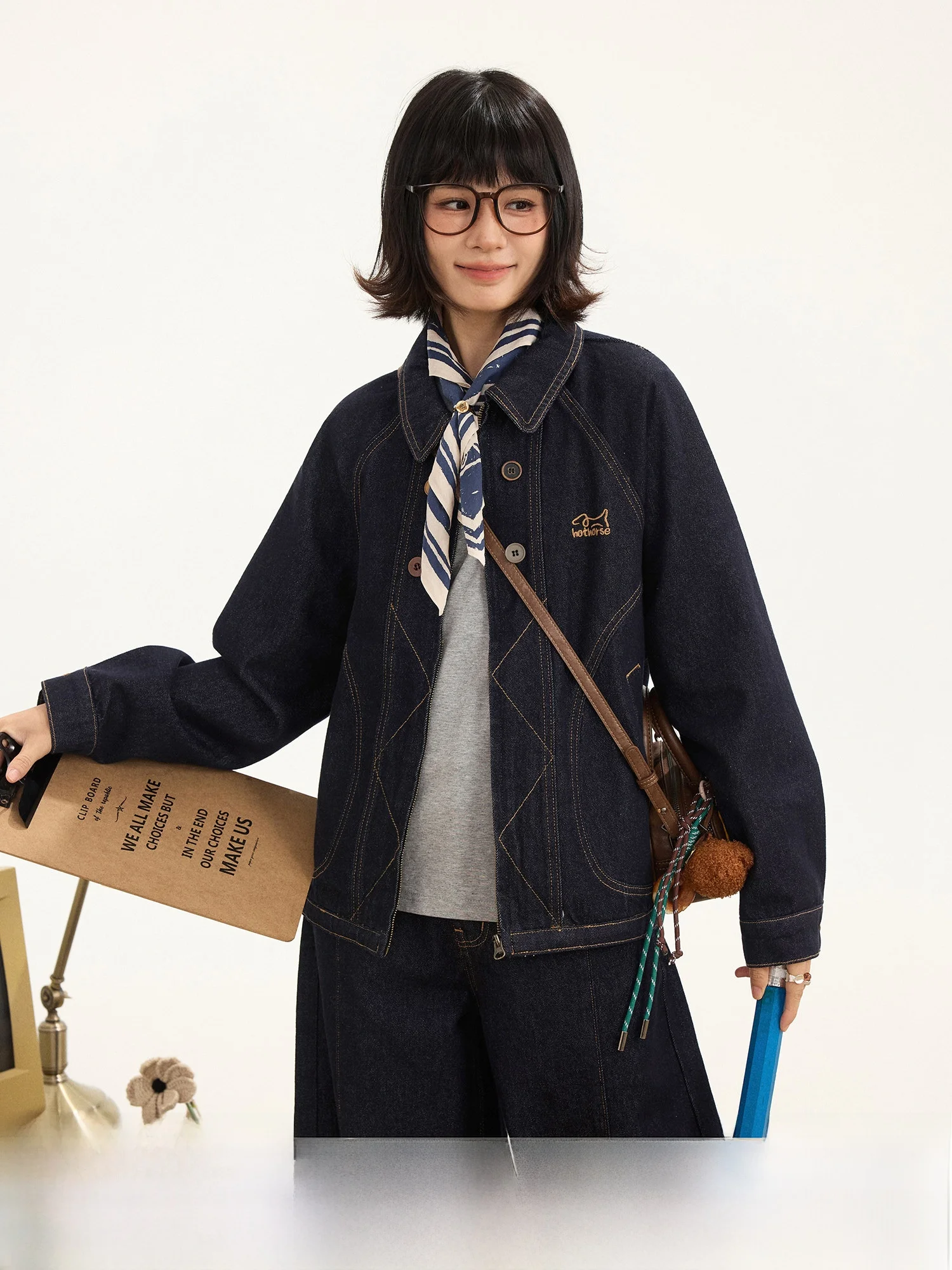 

Loose Fit Vintage Women's Denim Jacket Spring Original Brand Casual Versatile Color Buckle Detail Cotton Blend Coat