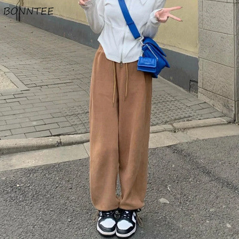 

Casual Pants Women Straight Baggy Stylish Pure Street Style College Couple Retro Drawstring New Hot Sale Female Ins Spring Fall