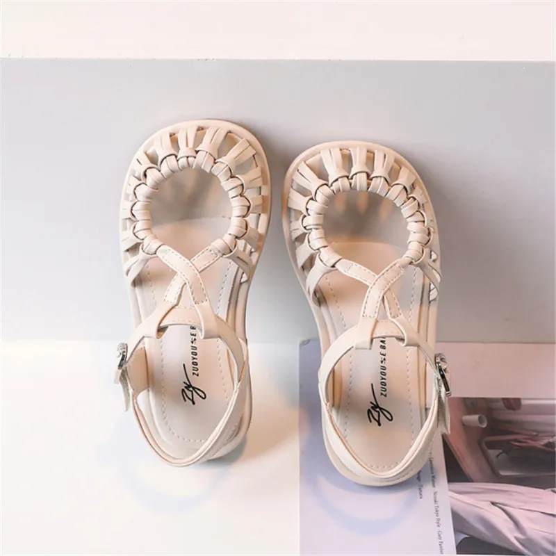 2023 New Summer Children Sandals Leather Cut-out Kids Sandals Soft Sole Non-slip Beach Shoes Fashion Girls Sandals 26-37