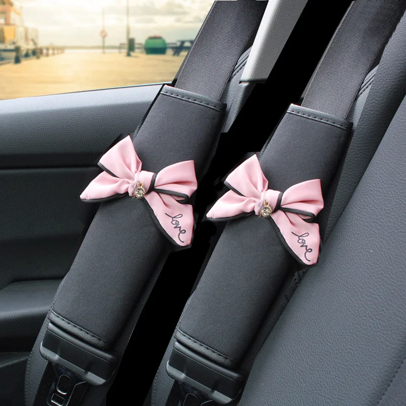 Cute Bowknot Universal Car Seat Headrest Neck Pillow Breathe Ice Silk Auto Waist Support Car Accessories Interior for Women