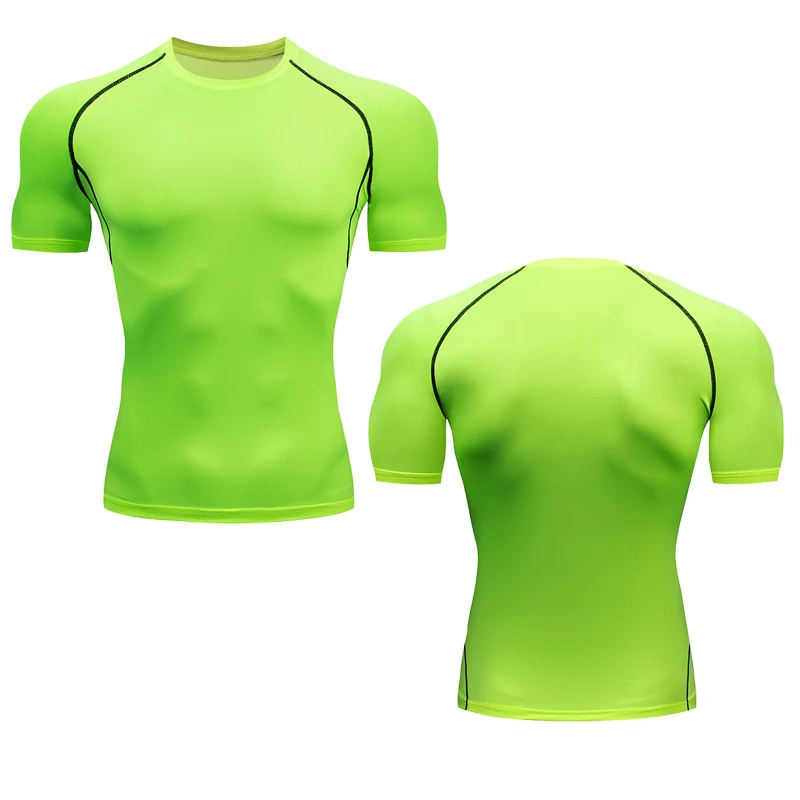 Solid Color Fashion Compression Shirts For Men Gym Workout Quick Dry Tshirts Fitness Tops Training Running Sports T-Shirt