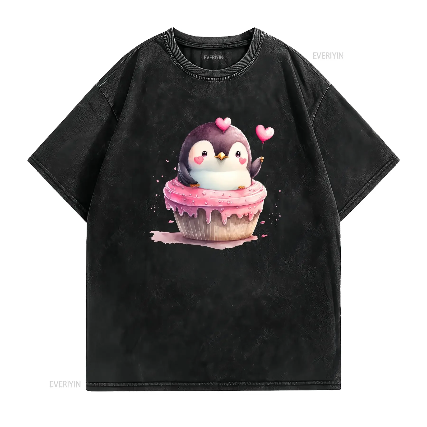 Penguin In A Cupcake Ladies T Shirt Sizes Small 2XL vintage Washed Slightly Unisex designer clothes graphic Casual Comfortable