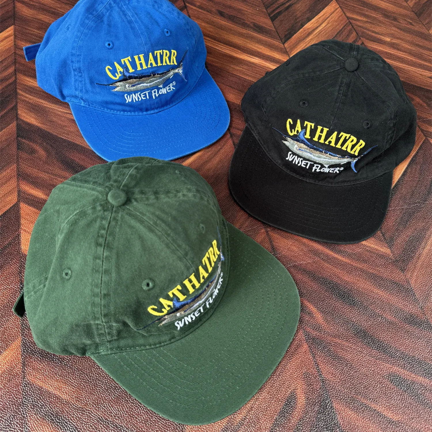 Yao Fashion New Vintage American Retro Sardine Tuna Embroidered Soft-top Flat-brimmed Casual Baseball Cap Sunshade Hat for Men