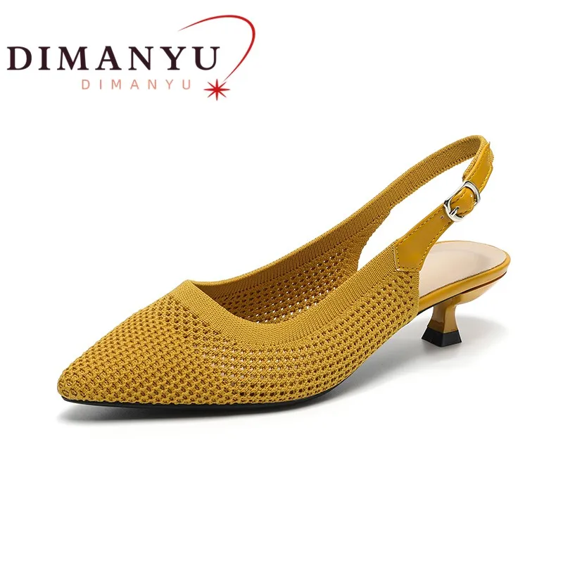 DIMANYU Women\'s Shoes Cutout 2024 Summer Pointed Toe Breathable Women\'s Dress Shoes Knitted Mid-heel Hollow Shoes Women