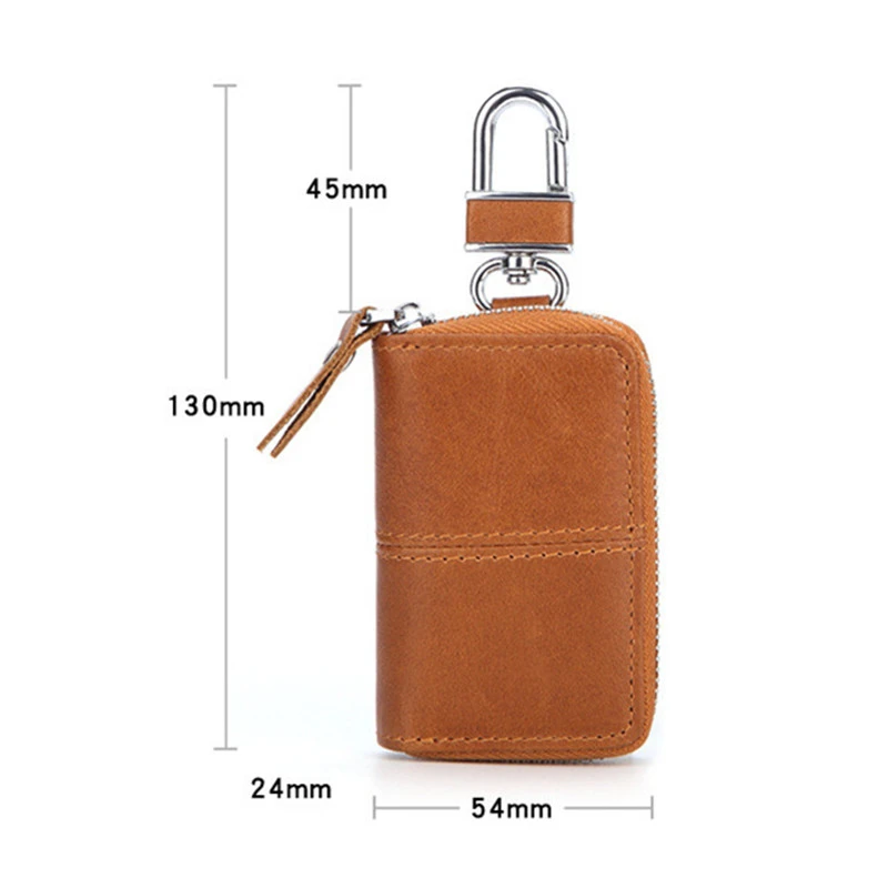 Cartera de cuero genuino 2023 para hombre y mujer, Protector de llaves de coche, organizador, funda con cremallera, control remoto automático, Mini bolsa para tarjetas