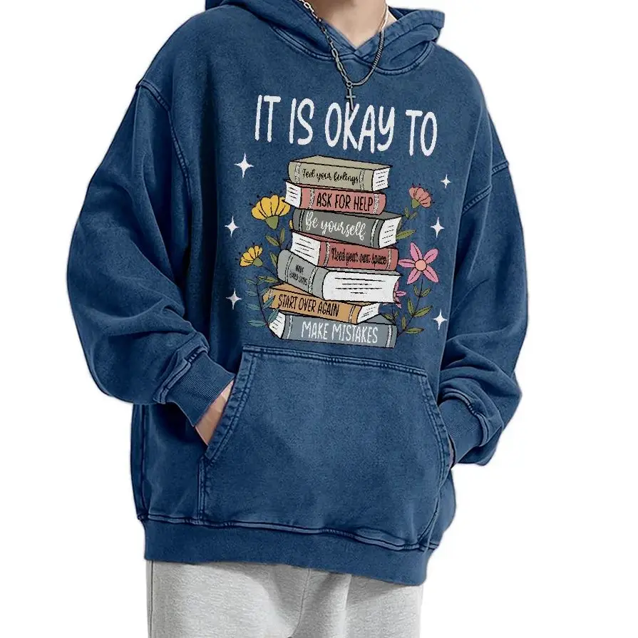 

Retro Vintage Sweatshirt Graphic Hoodies Y2K Tops Casual Daily Wear Unisex Versatile Stylish Pullover It Is Okay To Be Yourself