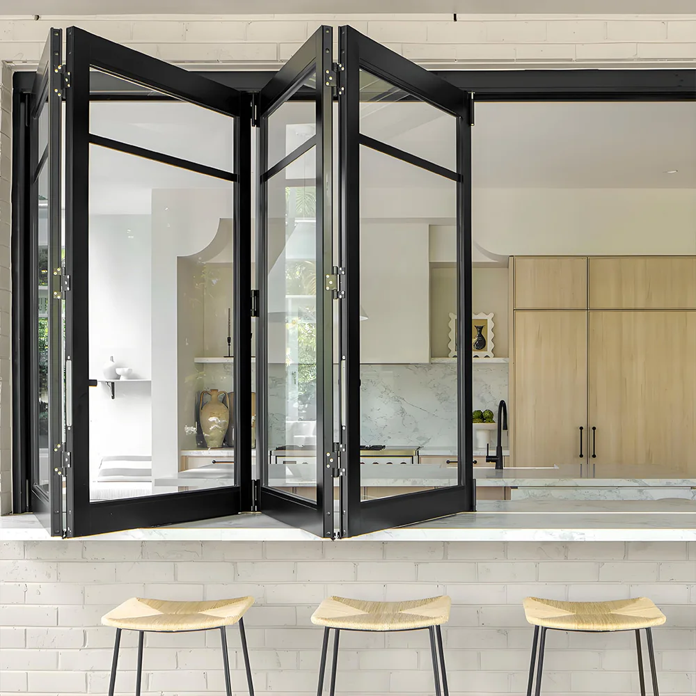 سيسينالو نوافذ قابلة للطي مقاوم للماء شواية جديدة كسر حراري إطار من الألومنيوم نافذة منزلقة ثنائية الطي ديكور المنزل حجم مخصص #5