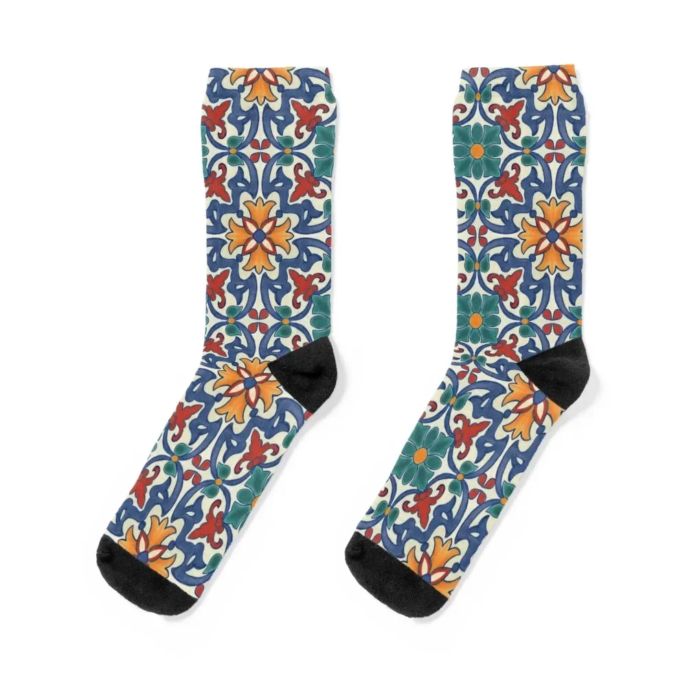 

Colorful Vintage Portuguese Azulejos Pattern Socks Rugby luxe funny sock winter thermal Socks Men's Women's