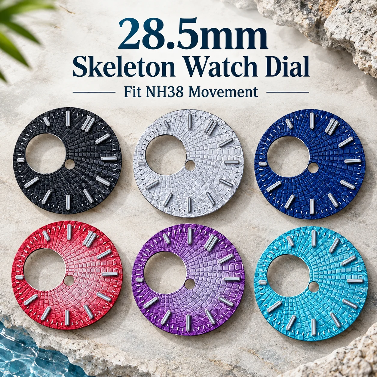 28.5mm Grid Bar Index Skeleton Watch Dial Green Luminous Fit NH38 NH35 Mechanical DIY Mod Watch Parts